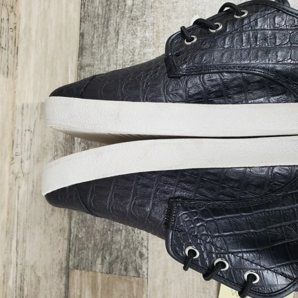 Toms Paseo Mens Casual Shoes Sz 10.5 Black Croc Embossed Leather Lace-Up Sneaker